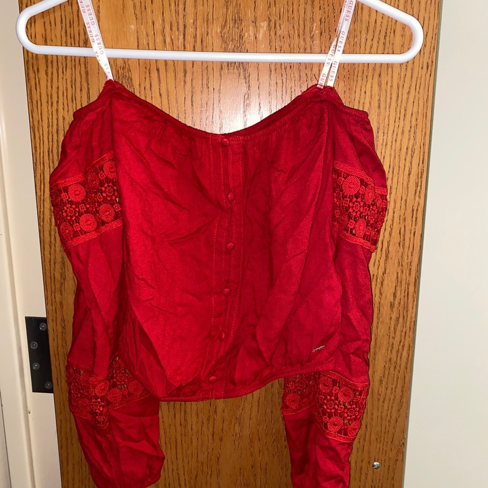 Red off the shoulder crop top